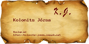 Kolonits Józsa névjegykártya